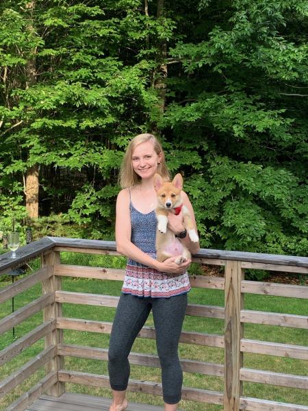 A happy corgi family when Mimi adopted Sampson, a pembroke welsh corgi puppy.